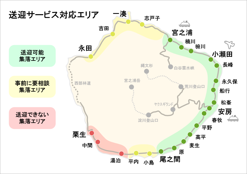 屋久島内の送迎マップ